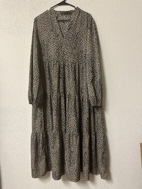 SHEIN Taupe and Black Leopard Print Tiered Maxi Dress